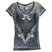 VTG VOCAL Shirt Large Embellished Feather Wings Bling Women&#39;s Y2K Gray B... - £23.33 GBP