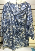 Catherines Shirt Size 5X (34/36W)  Blue White Print V Neck EUC - £15.29 GBP