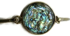 Bangle Bracelet Abalone Round Shell Natural Silver 2.5&quot; ALPACA MEXICO - $39.59