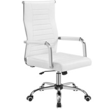 Modern Faux Leather Office Desk White Chair with Mid-back for Home Office - £77.12 GBP