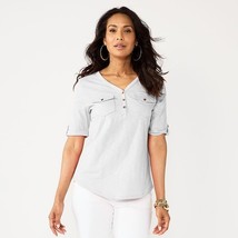 Women&#39;s Croft &amp; Barrow® Elbow Sleeve Utility Henley Top, Size: XXL, White - $16.99