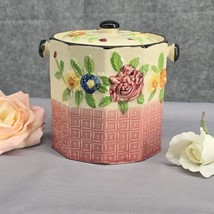 Majolica Canister w. Lid Raised Floral Pattern Geometric Decagon Shape Japan - $24.18