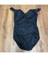 Lands&#39; End Women Solid Black Wrap Front One Piece Swim Suit Size 10 Mold... - £29.68 GBP