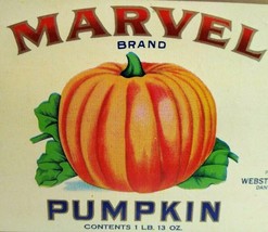 Marvel Brand Pumpkin Vegetable Can Label Halloween Vintage Original 1930&#39;s - £7.85 GBP