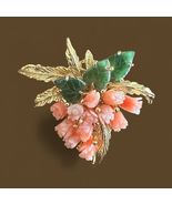 VINTAGE GOLDTONE GENUINE CORAL &amp; JADE FLOWER BOUQUET PIN BROOCH - $643.94 MXN