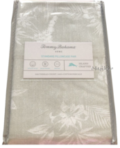 Tommy Bahama 2 Standard Pillowcases La Isla Palms 100% Cotton Percale Tan White - $33.29