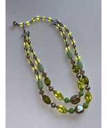 Vintage Estate Necklace Glass Beads Crystals Pearls Double Strand Green ... - $39.00