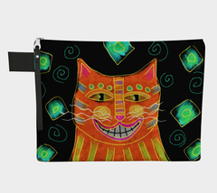 Smiling Orange Cat Abstract Art Canvas Wristlet Clutch Bag Purse Cosmeti... - $45.00