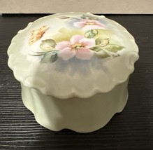 Vintage Hand Painted Ceramic Trinket Box  Pink Flowers &amp; Butterfly 5” Signed - £19.78 GBP