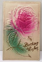 Birthday Wishes Heavily Embossed Airbrushed Rose Pen Argyle Pa 1910 Postcard D11 - £3.13 GBP