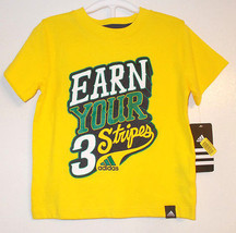 Adidas Boy Earn Your Stripes 3 YellowT-Shirt Size 5 NWT - $10.49