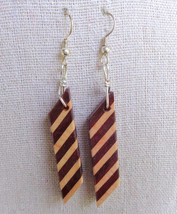 New Handcrafted Wooden Stripe Diagonal Rectangle Drop Dangle Hook Earrings Boho - £16.06 GBP