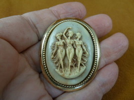 (CM70-24) THREE MUSES Graces Women goddesses tan CAMEO Pin Pendant Jewelry - £26.14 GBP