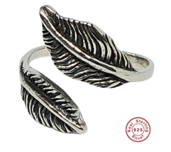 Angel Feather Ring Unisex Solid 925 Sterling Silver Adjustable Size 7 Plume Ring - £24.40 GBP