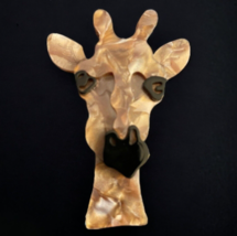 Giraffe Pin Brooch 3D Stacked Acrylic Brown and Black Pearlized Resin 2.5&quot; - £11.17 GBP