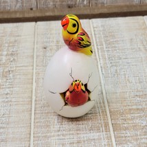 Tonala Pottery Hatched Egg Double Parrots Orange Yellow Hand Painted Signed 129 - £11.60 GBP