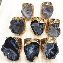 Natural Brazilian Electroplated Golds Color Eed Slice Open Agates Geode Rings  D - £24.35 GBP