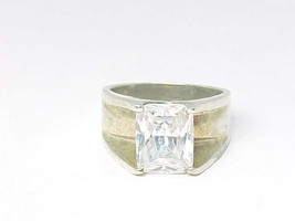 CUBIC ZIRCONIA 3 ct Emerald cut RING in STERLING Silver - Size 7 - £47.45 GBP