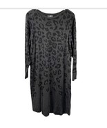 AGB Sweater Dress Womens Large All Over Leopard Print Ballet Neck Charcoal - $20.20