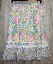 Vintage Peasant Skirt M Tiered Prairie Skirt Floral Wrap Side Tie 70s Lace  - £19.93 GBP