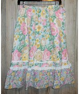 Vintage Peasant Skirt M Tiered Prairie Skirt Floral Wrap Side Tie 70s Lace  - $475.17 MXN