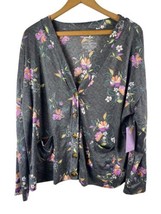 Joyspun 2 Piece Set Womens Size Large Top &amp; Jogger Pants Gray Floral Button Top - £37.07 GBP
