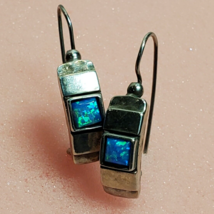 Vintage Solid All Sterling 925 Silver Dangle Earring with Opals 6.4 Grams - $36.61