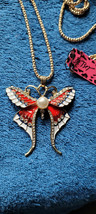 New Betsey Johnson Necklace Butterfly Red Black White Shiny Collectible Decorate - £11.98 GBP