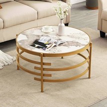 Round Coffee Table Faux Marble - Lifesky 32&quot; Center Table Circle Sintered Stone  - £269.48 GBP