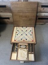 SCRABBLE BRAND CROSSWORD GAME PREMIER VINTAGE EDITION, WOOD CABINET 100%... - $182.13