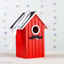 Wooden Red Bird House Baby Hower Home Garden Decor - £17.37 GBP