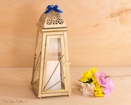 Golden Candle Holder-Exotic Lantern-Moroccan Decor-Gold Wedding Table Centerpiec - £21.57 GBP