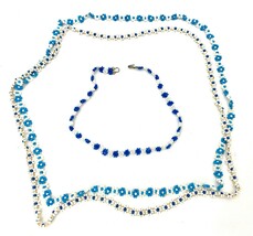 VTG Glass Seed Bead Flower Jewelry Blue White Handmade 1930s Necklaces B... - $42.62