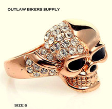 Beautiful Crystal Skeleton Skull Rings Biker Rose Gold Plated Women&#39;s Ring - £8.30 GBP