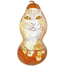 Buddy the Cat Folk Art Carved Gourd Hand Painted Artist Signed Margie Lopez Read - £102.21 GBP