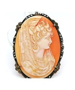 Vintage Camafeo Broche Colgante En Plata 800 Y Concha Tallado A Mano Cam... - $138.78