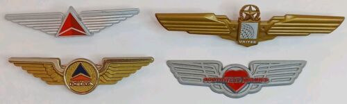 Junior Pilot Stewardess Crew Wings Lot of 4 - Delta x2, United, Southwest  - $3.99