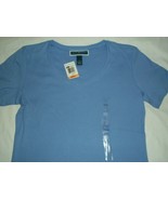 Macy&#39;s Karen Scott Women&#39;s Perri Blue Short Sleeve V-Neck Tee Top T-Shir... - £15.93 GBP