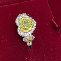 GIA Certified 1.95 CT Fancy Yellow Heart Love Diamond Ring 18k Gold - £4,665.69 GBP