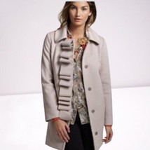 J.Crew Womens Ruffle Front 100% Wool Coat Size Pale Gray Long Sleeve - $64.34