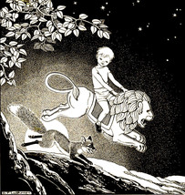 Boy Riding Lion w/ Fox Dorothy P. Lathrop 1934 First Issue Book Art B/W Etching - £22.04 GBP