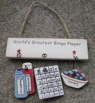 1500N-Worlds Greatest Bingo Player Wood Sign  - £1.52 GBP