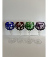 AJKA Cut Crystal ~ Hock Wine Goblets Marsala Set of 4 Blue Red Green Ame... - $137.61