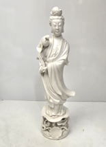 Chinese Blanc De Chine Porcelain Statue GuanYin Kwan Yin Hong Kong Lotus Flower - £19.65 GBP