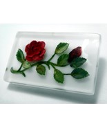 Vintage GEM-TONE Reverse Carved Lucite Square Rose Flower Brooch / Pin - $32.00