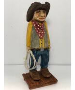 Cowboy with Lasso on Deck - Hand Carved Collectable Table Ornament Caric... - $48.00