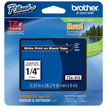 Genuine Brother 1/4&quot; (6Mm) White On Black Tze P-Touch Tape For Brother Pt-1180,  - £25.09 GBP