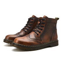 Autumn Winter Retro Red Brogues Boots Men Soft Leather PVC Sole Men Brogue Shoes - £65.81 GBP