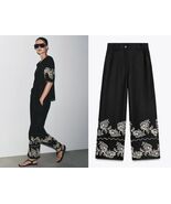 $79.90 ZARA ZW COLLECTION BLACK LINEN BLEND EMBROIDERED CULOTTES - S - $1,092.10 MXN