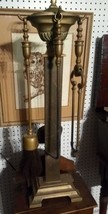 Antique Brass 4 Piece Art Deco Fireplace Fire Companion Set 31 Inches Tall - £255.32 GBP